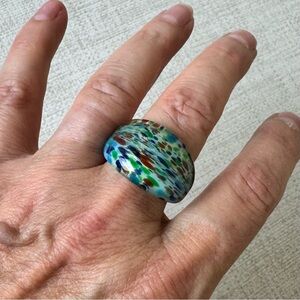 Venetian Glass Ring Blue Size 8.25